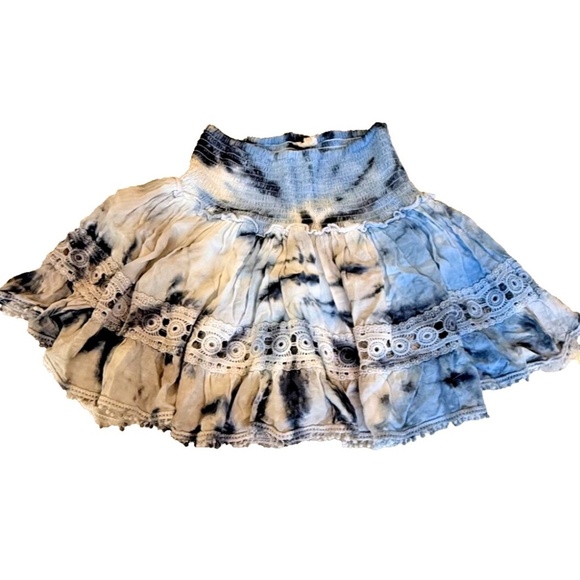 Surf Gypsy Women's Tie Dye Boho Ruffled Skirt; Smocked Waist; Blue/White; Size S - Picture 1 of 4